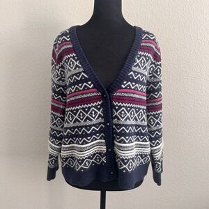 Lands' End Canvas 1963 Women's Medium Nordic Fair Isle Cardigan Wool Angora Soft